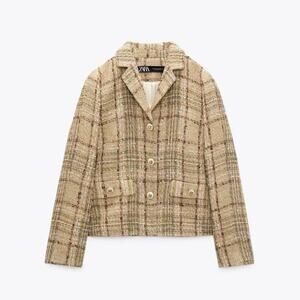 Zara Tweed Textured Button Front Blazer Jacket Small Academia Quiet Luxury